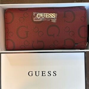 Guess Burgundy Wallet with Logo Design